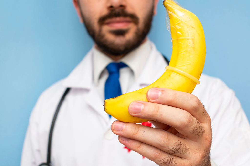 doctor with a banana in hand talk about penis erection